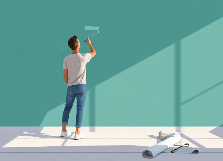 Peintre appliquant la peinture au rouleau sur un mur de salon